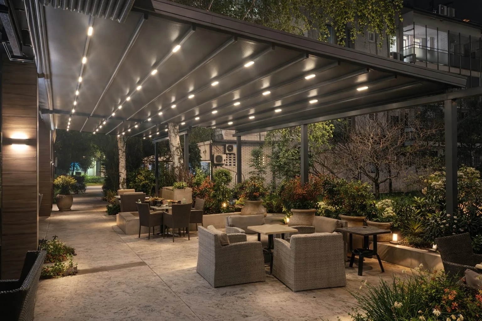 Lounge terasa — Klasična pergola · integrisana rasveta